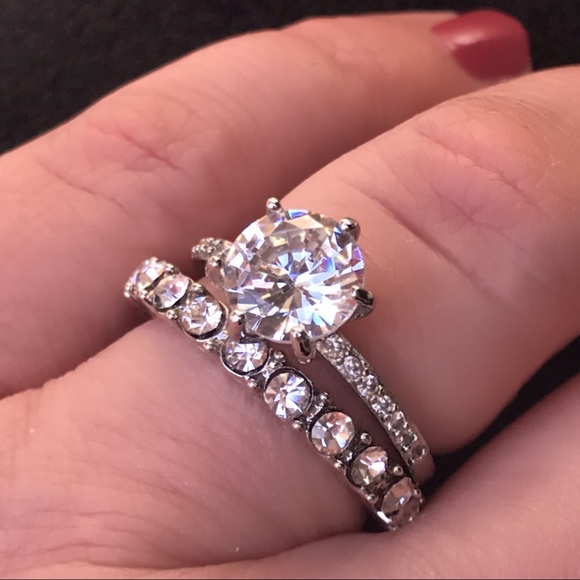 Sterling Silver ring band engagement set - Picture 4 of 8